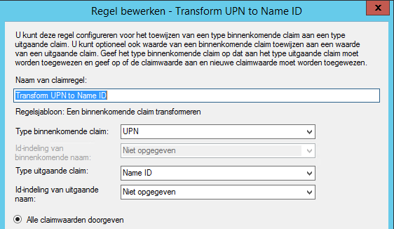 ADFS - Relying partner claim rule - Transform UPN to Name ID